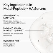 Close up of serum texture highlighting SYN™-AKE, Matrixyl™ synthe'6™, Matrixyl™ 3000, ARGIRELOX™, and Hyaluronic Acid